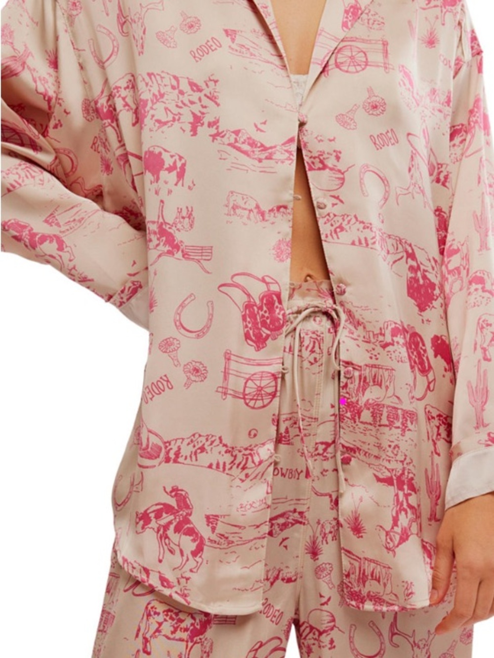 Free People Cream and Pink Western Print Pajama Set